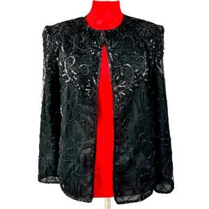 JMD New York black silk cocktail jacket size S beads & sequins NEW OLD STOCK